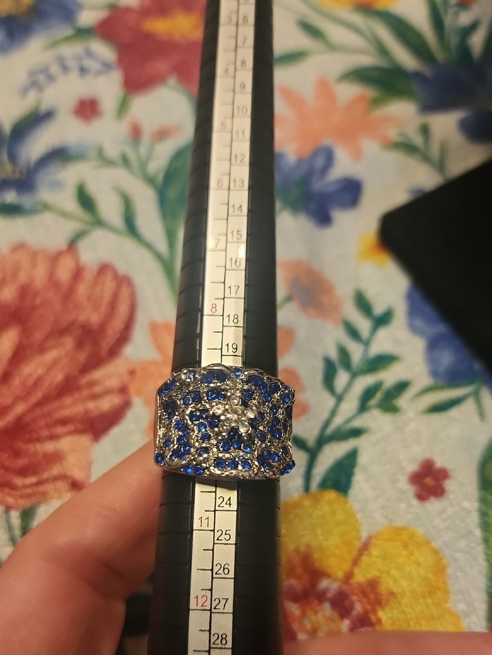Blue Crystal Wide Band Women’s Ring